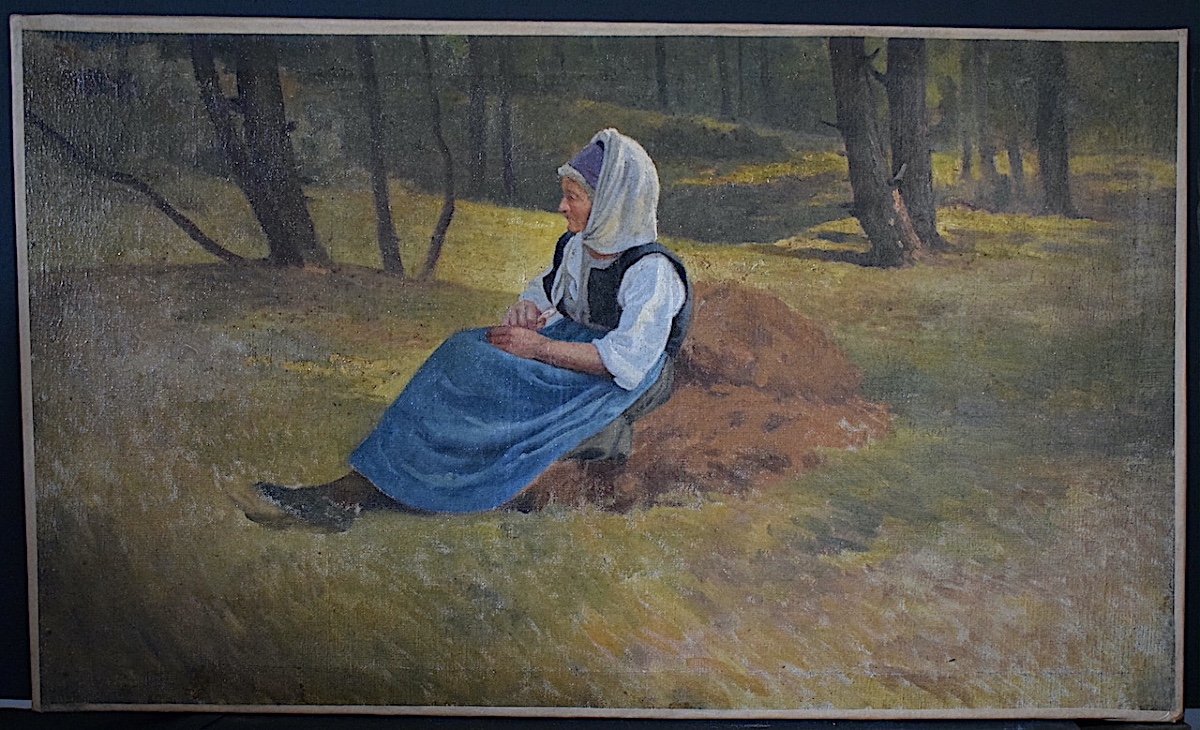 Ecole Bretonne Femme dans La Forêt Bretagne Impressionniste Symbolisme  XIX ème Siècle Rt1221-photo-2