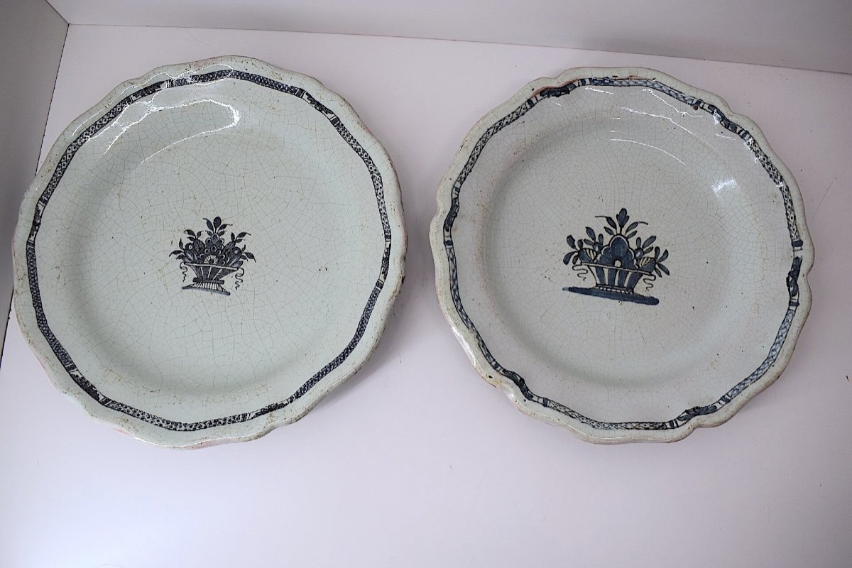Two Round Dishes Cracked Earthenware From Rouen Called Cul Noir Popular Art XVIII Century Ref1043  -photo-2