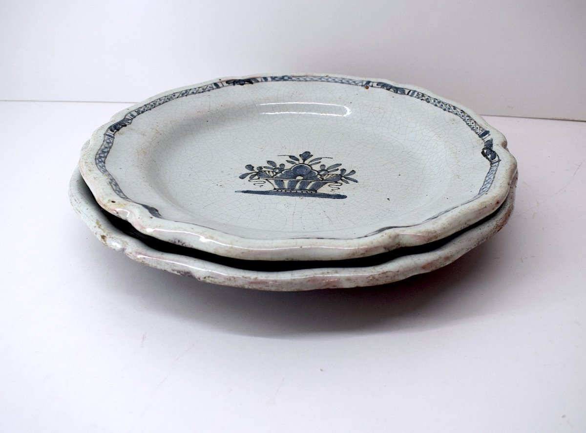 Two Round Dishes Cracked Earthenware From Rouen Called Cul Noir Popular Art XVIII Century Ref1043  -photo-6