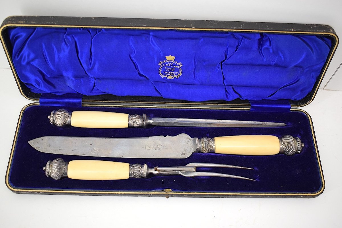 * Alexander Clark & Co Couverts De Service Trois Pièces Anglais Argent Et Métal Ref1052-photo-2