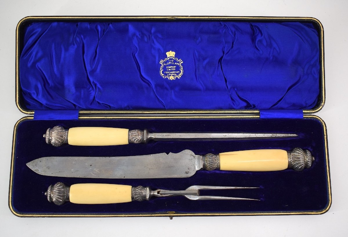 * Alexander Clark & Co Couverts De Service Trois Pièces Anglais Argent Et Métal Ref1052