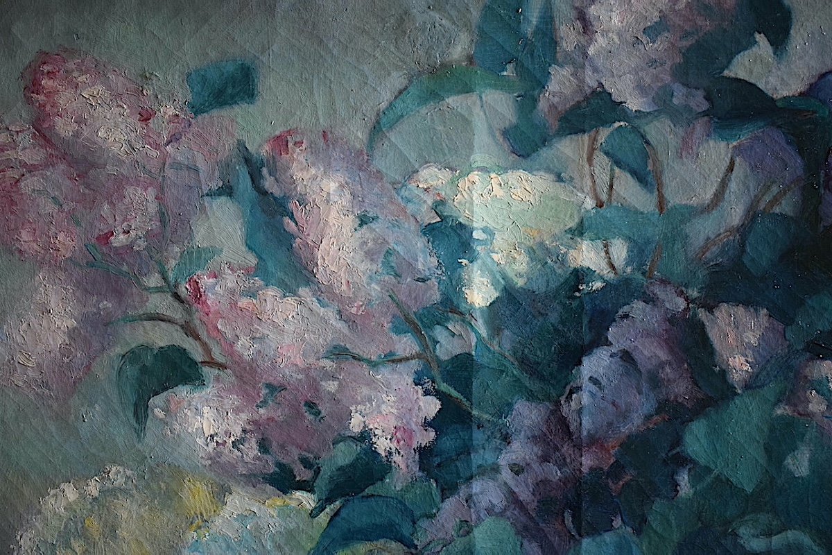 Nature Morte Bouquet de fleurs Lilas Signé fin XIX ème Autour de 1900 à Identifier RT1140-photo-4