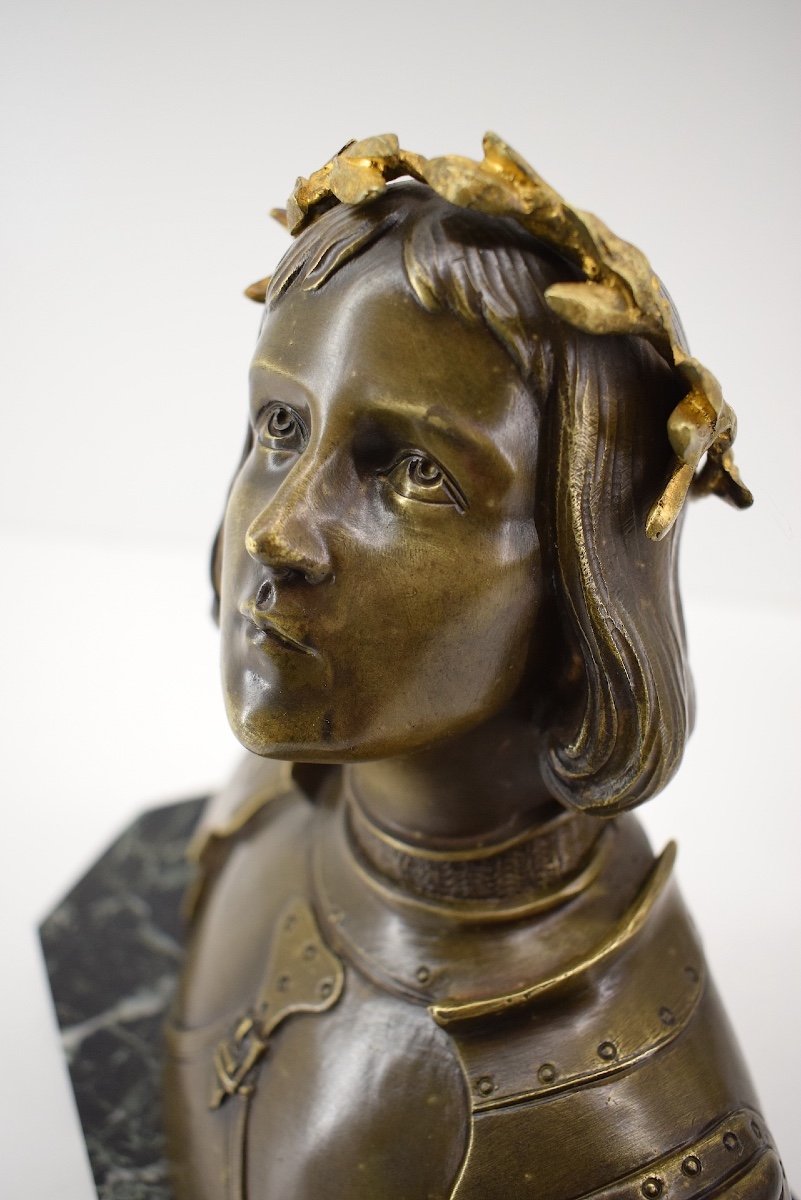 Oscar Ruffony Bronze Bust Of Joan Of Arc In Armor Crowned Head Ref1073-photo-2