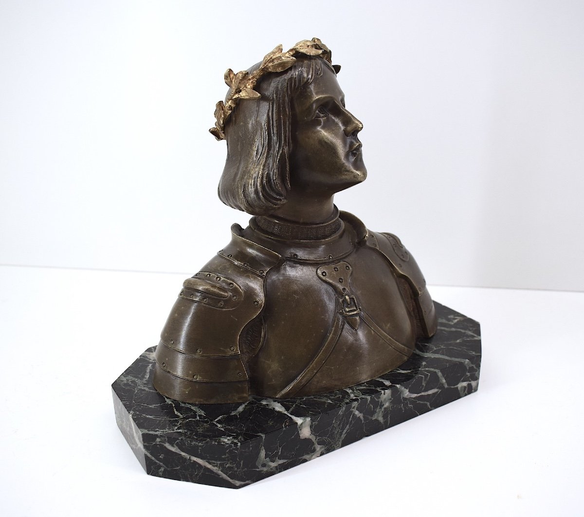 Oscar Ruffony Bronze Bust Of Joan Of Arc In Armor Crowned Head Ref1073-photo-3