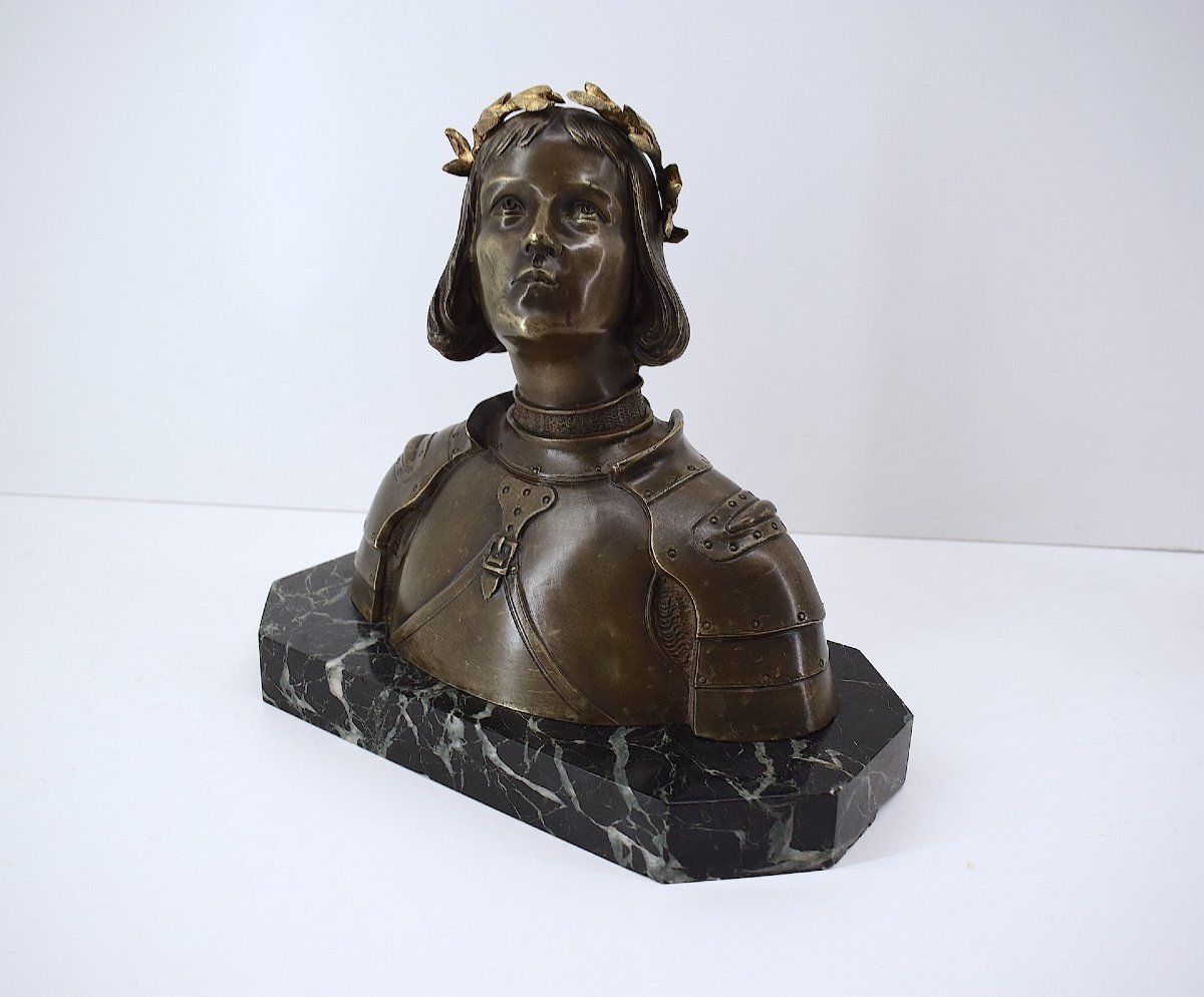 Oscar Ruffony Bronze Bust Of Joan Of Arc In Armor Crowned Head Ref1073-photo-4