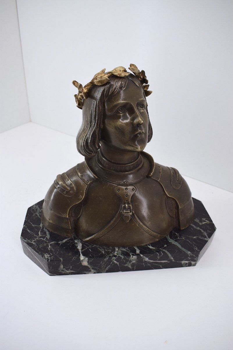 Oscar Ruffony Bronze Bust Of Joan Of Arc In Armor Crowned Head Ref1073-photo-1