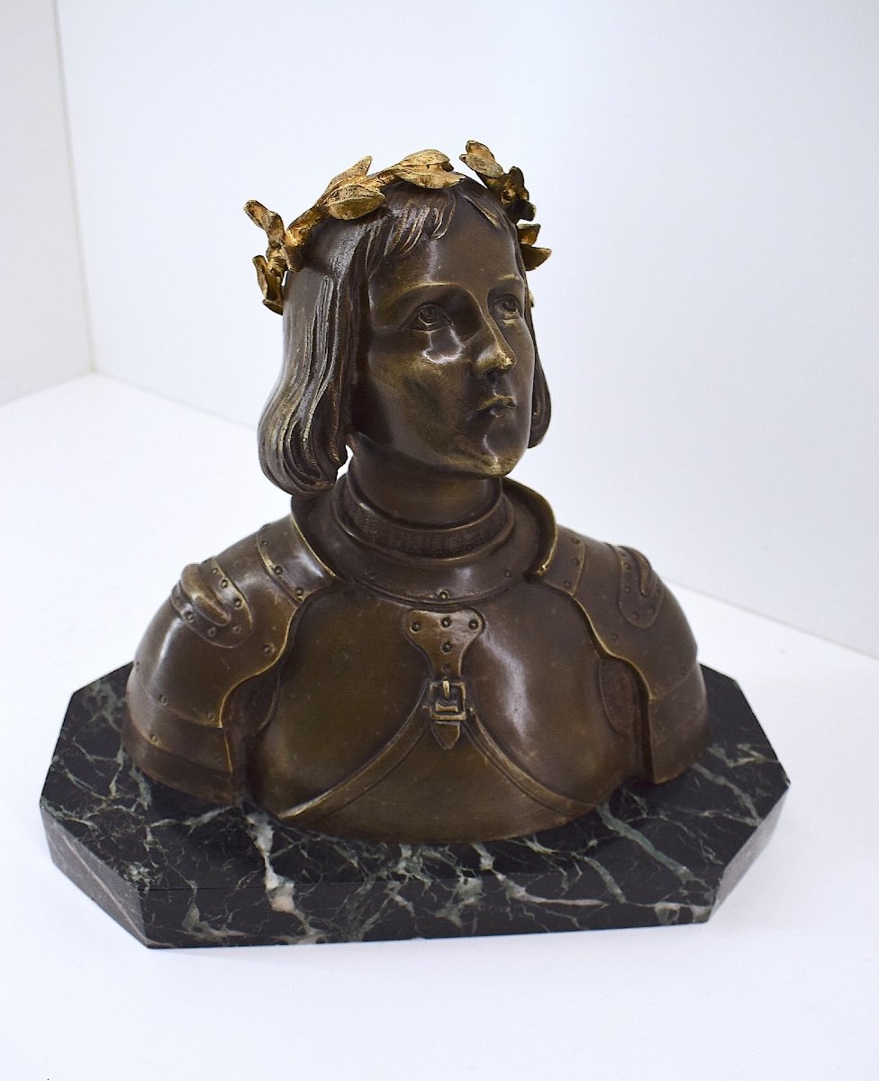 Oscar Ruffony Bronze Bust Of Joan Of Arc In Armor Crowned Head Ref1073-photo-2