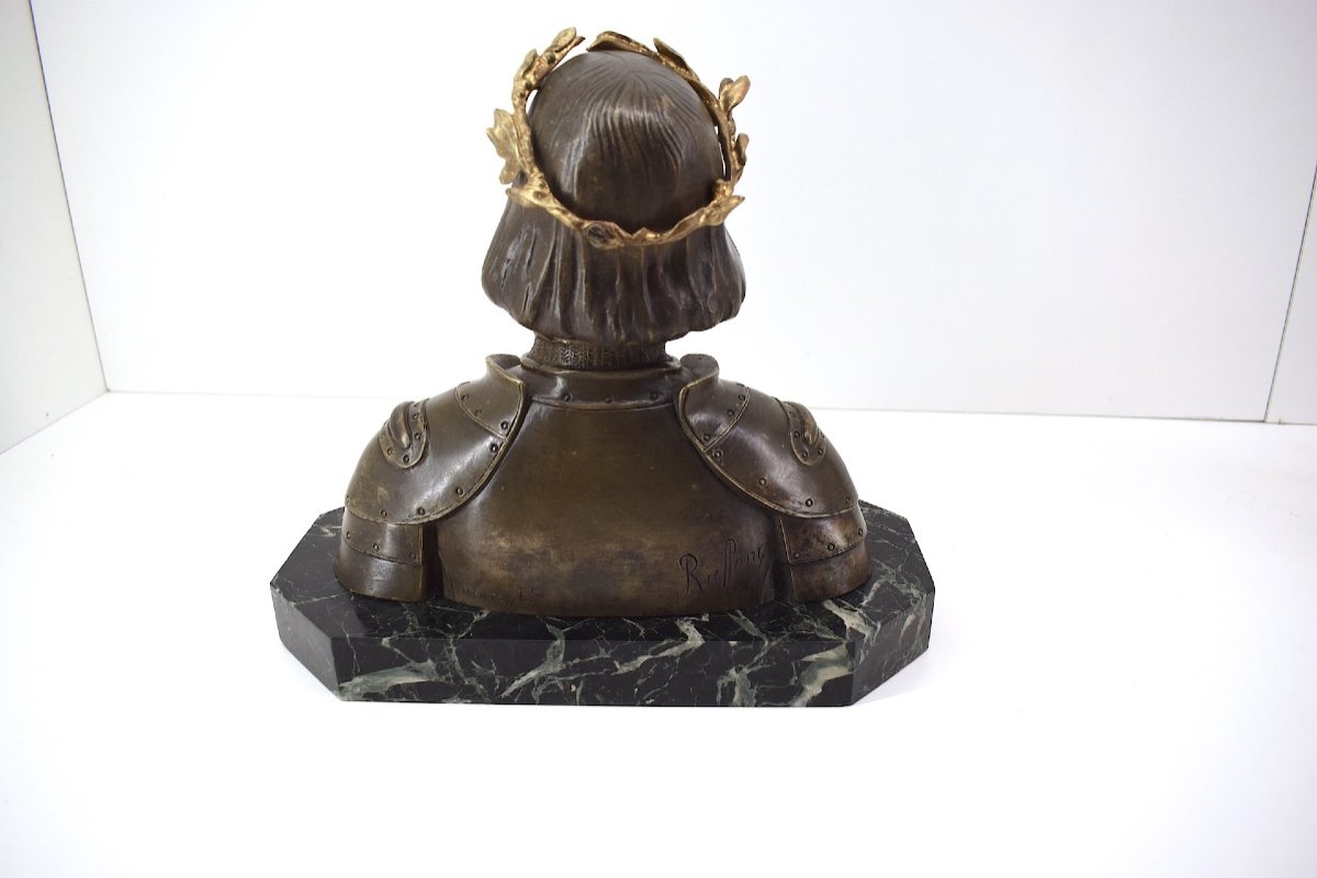 Oscar Ruffony Bronze Bust Of Joan Of Arc In Armor Crowned Head Ref1073-photo-4