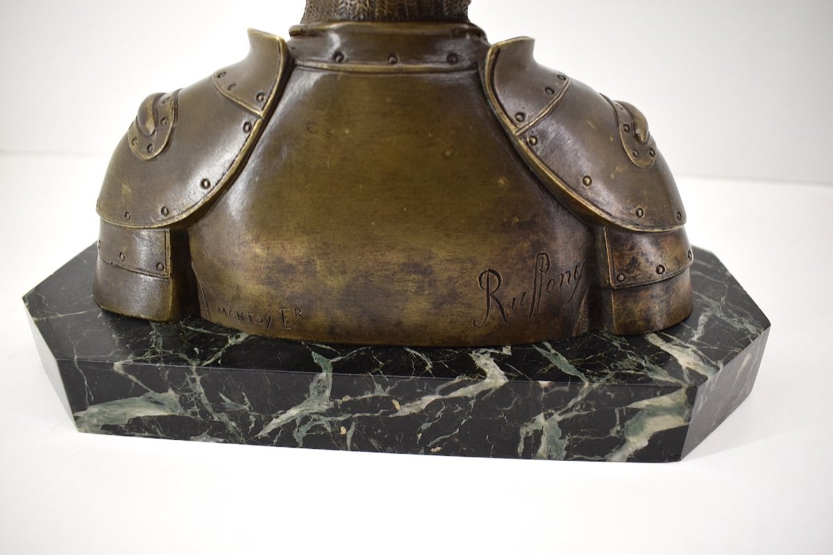 Oscar Ruffony Bronze Bust Of Joan Of Arc In Armor Crowned Head Ref1073-photo-5