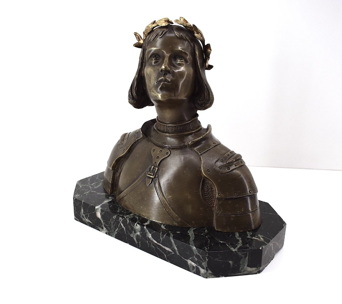 Oscar Ruffony Bronze Bust Of Joan Of Arc In Armor Crowned Head Ref1073