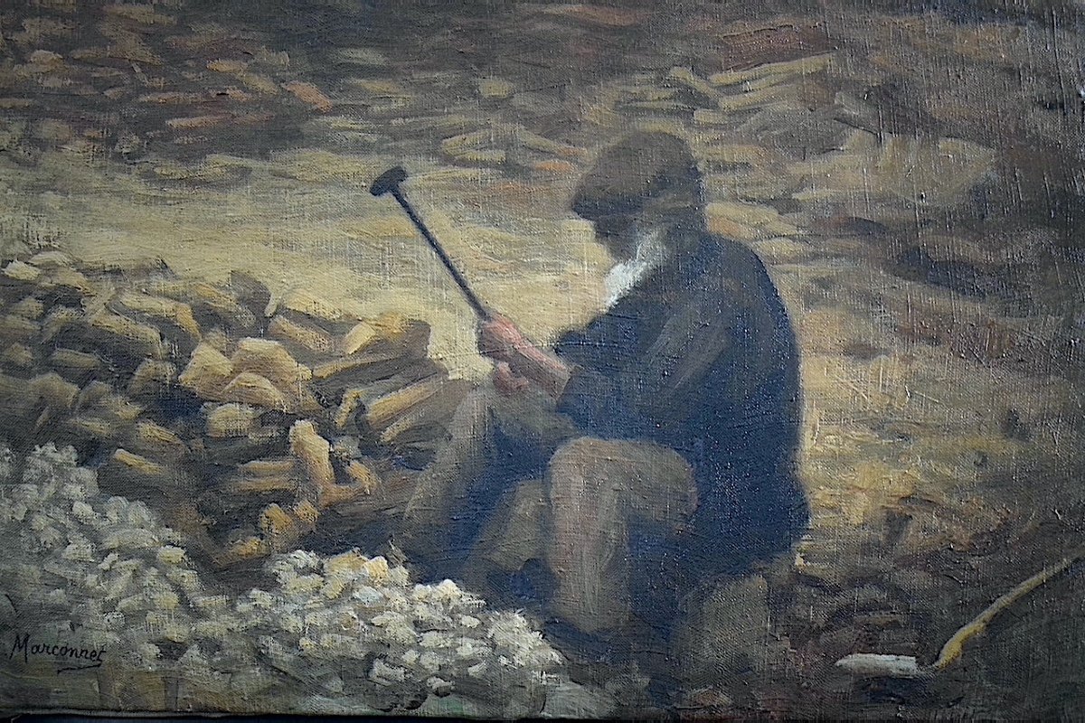 G Marconnet Genre Scene Early 20th Century Stone Breaker Rt1156 -photo-2