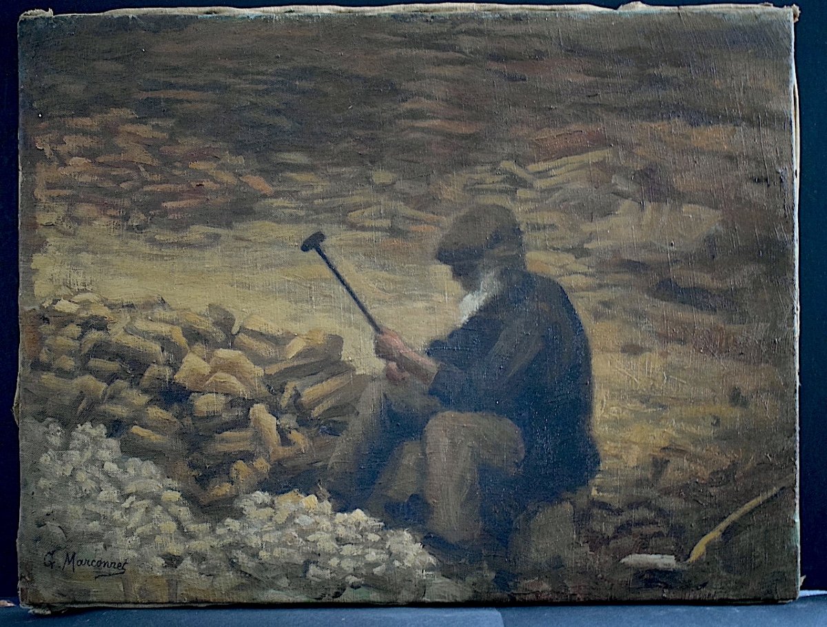 G Marconnet Genre Scene Early 20th Century Stone Breaker Rt1156 -photo-3