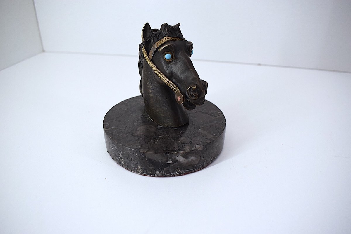 Bronze Horse Head Turquoise Eyes 19th Century Ref1110  -photo-6