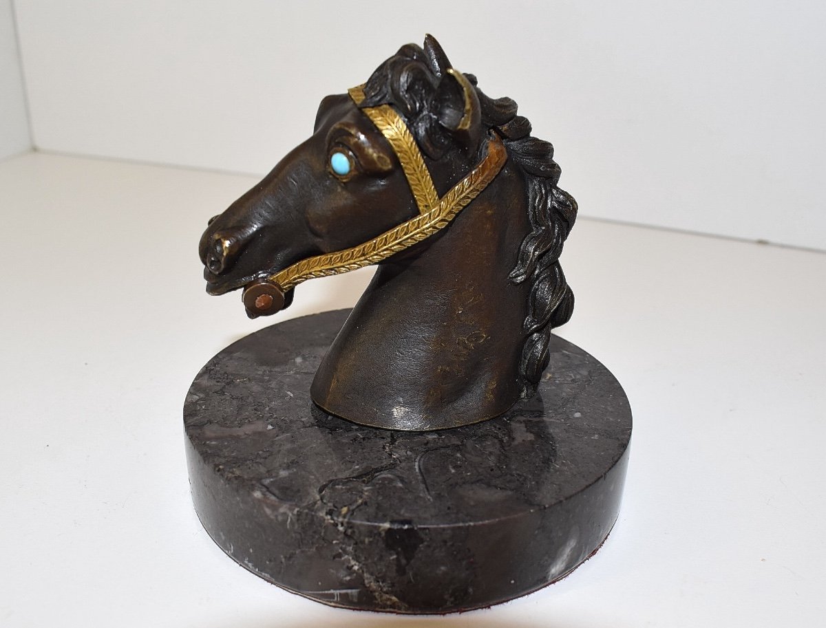 Bronze Horse Head Turquoise Eyes 19th Century Ref1110  