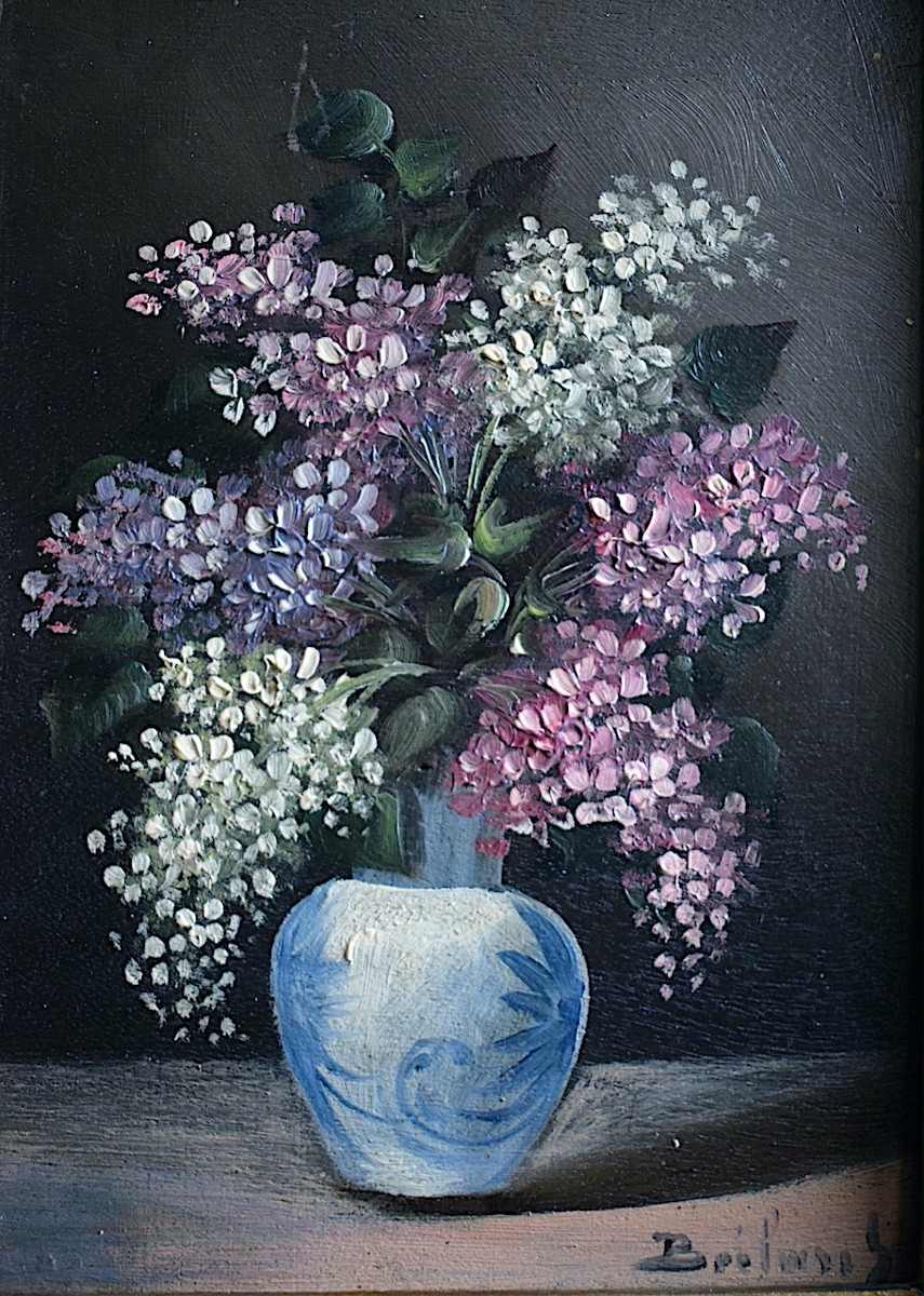 Pair Of Still Lifes Bouquets Of Pink And Lilac Flowers, Early 20th Century, Signed And Identified Rt1256-photo-1