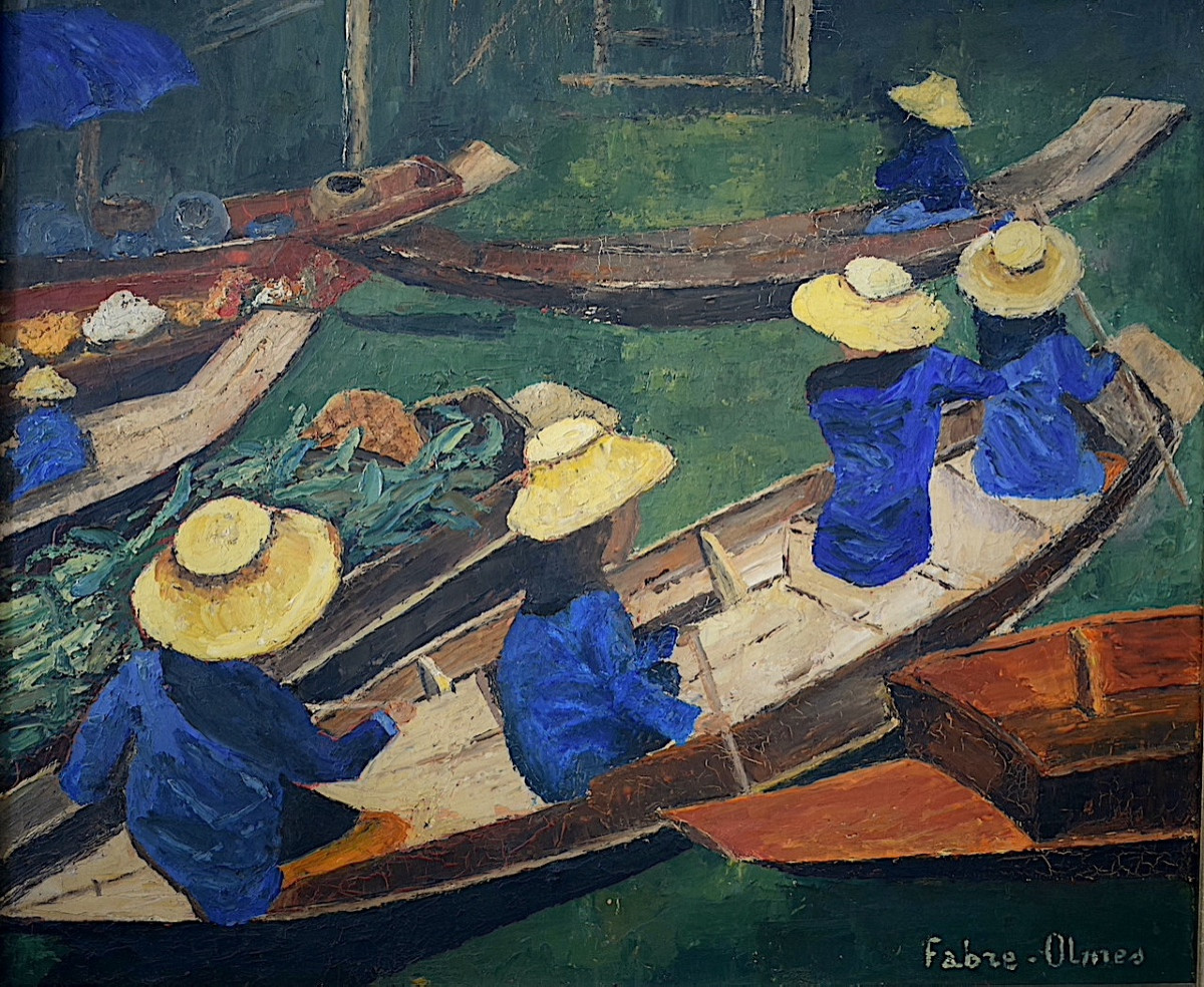 Floating Market Thailand  Asie Signed Fabre – Olmes 20th Century Rt1261-photo-2