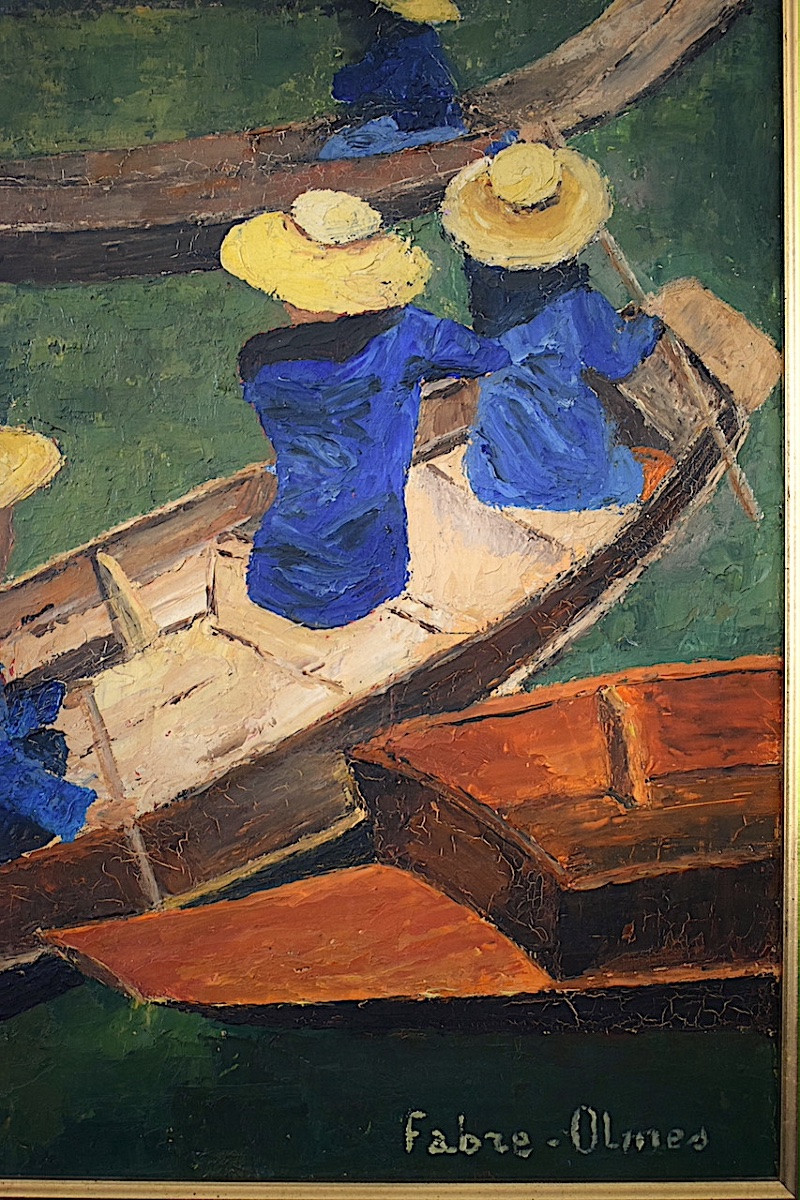 Floating Market Thailand  Asie Signed Fabre – Olmes 20th Century Rt1261-photo-1
