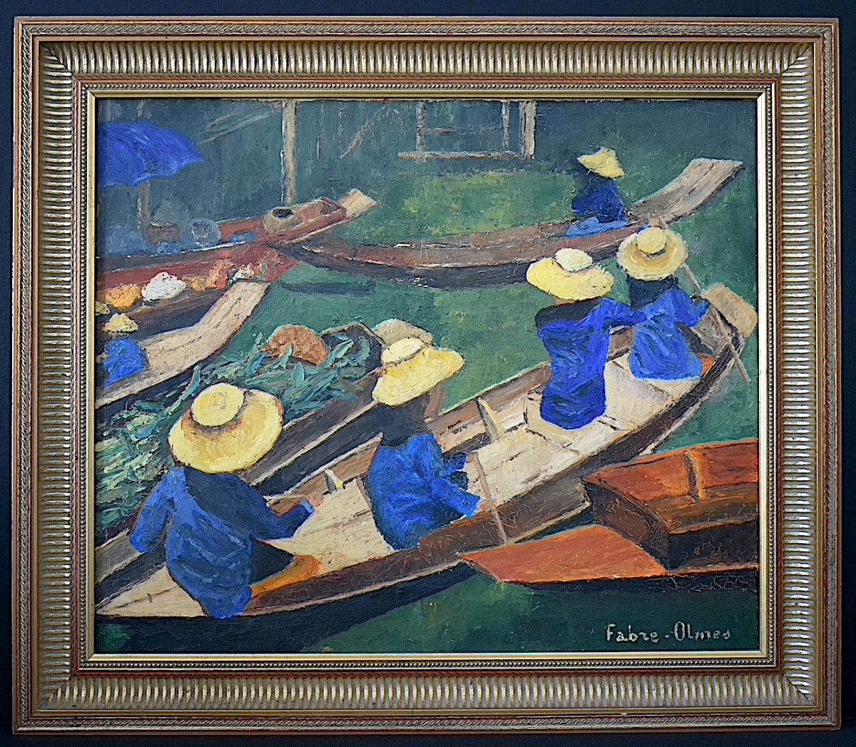 Floating Market Thailand  Asie Signed Fabre – Olmes 20th Century Rt1261