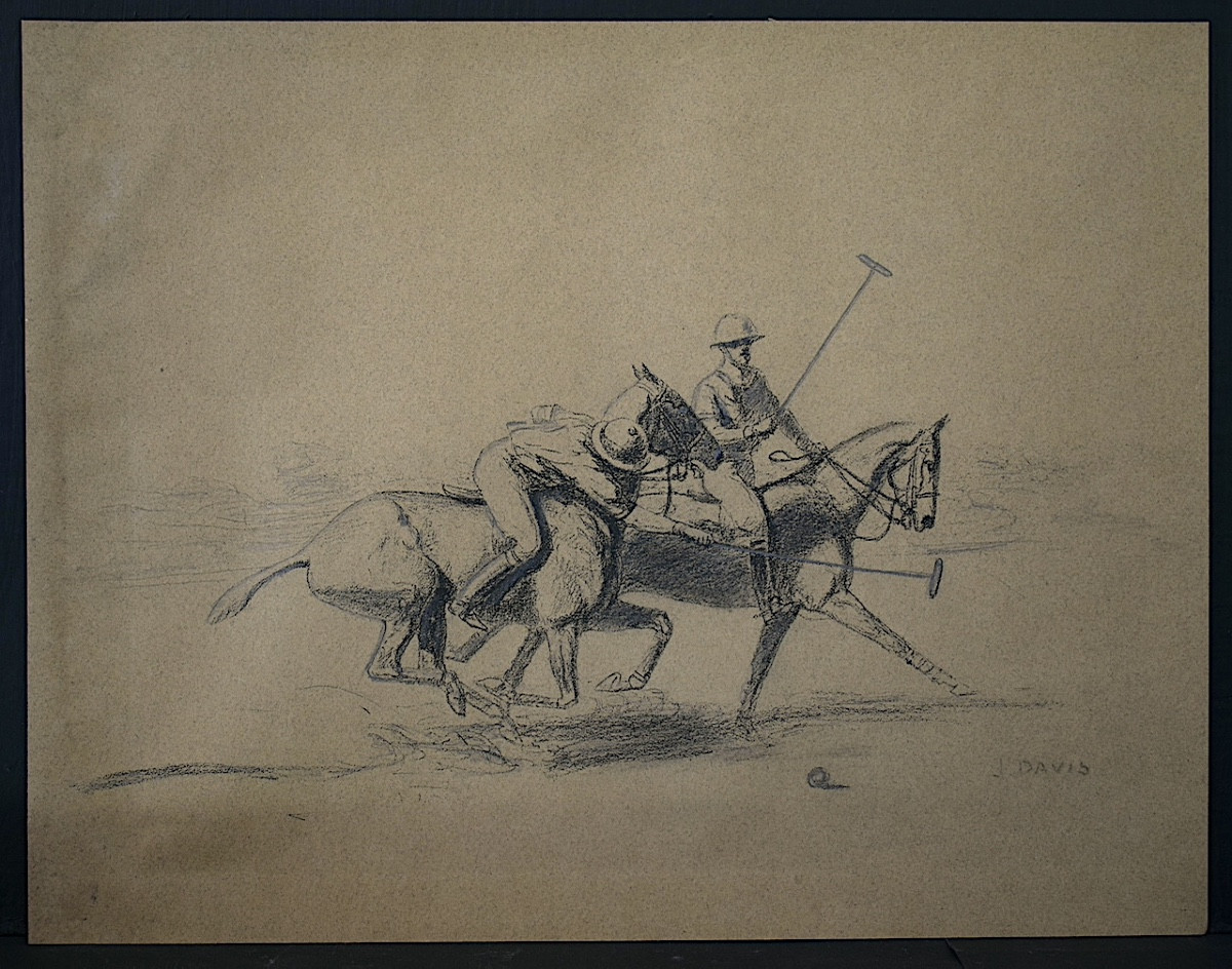 Dessin Sport Polo Chevaux Signé J DAVIS Angleterre Royaume Uni RT1264-photo-4