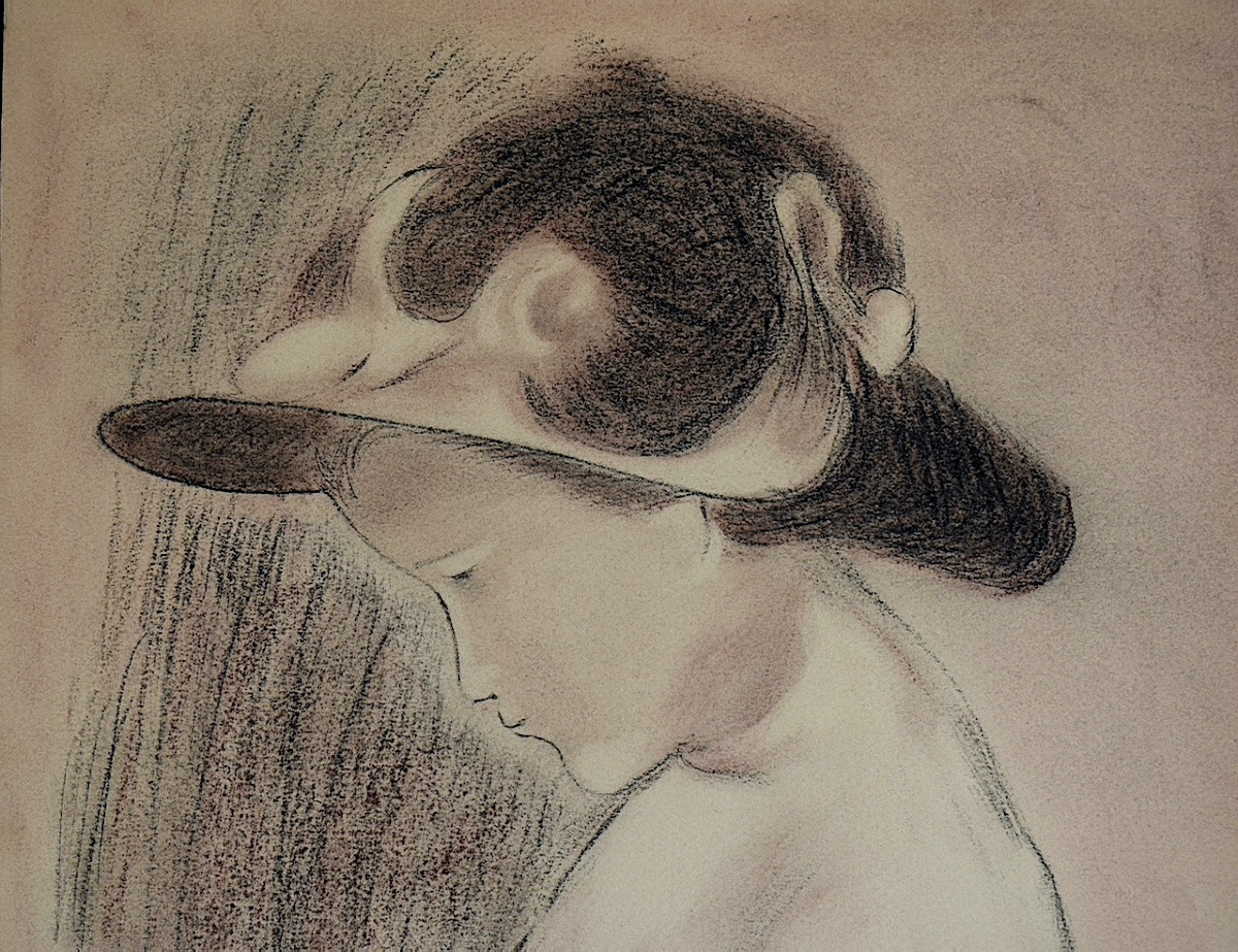 Portrait Jeune Fille au Chapeau  Nu  Non Signé Asie XX ème Siècle RT1265-photo-2
