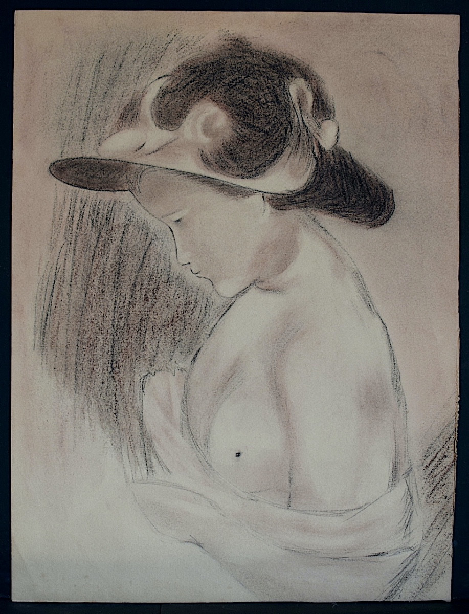 Portrait Jeune Fille au Chapeau  Nu  Non Signé Asie XX ème Siècle RT1265-photo-2
