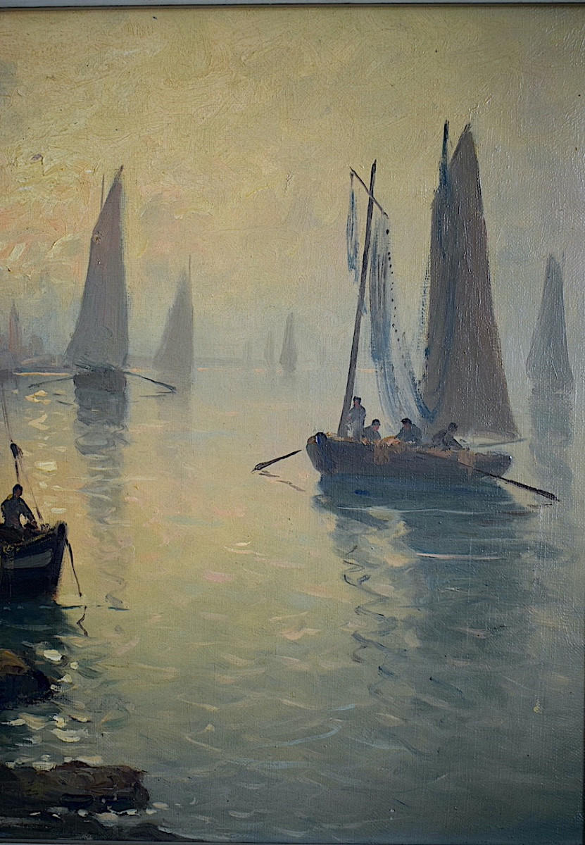 Paul Philippe Brittany Marine Animated Port Scene Fishing Fishermen Breton Port XIX XX R1281-photo-4
