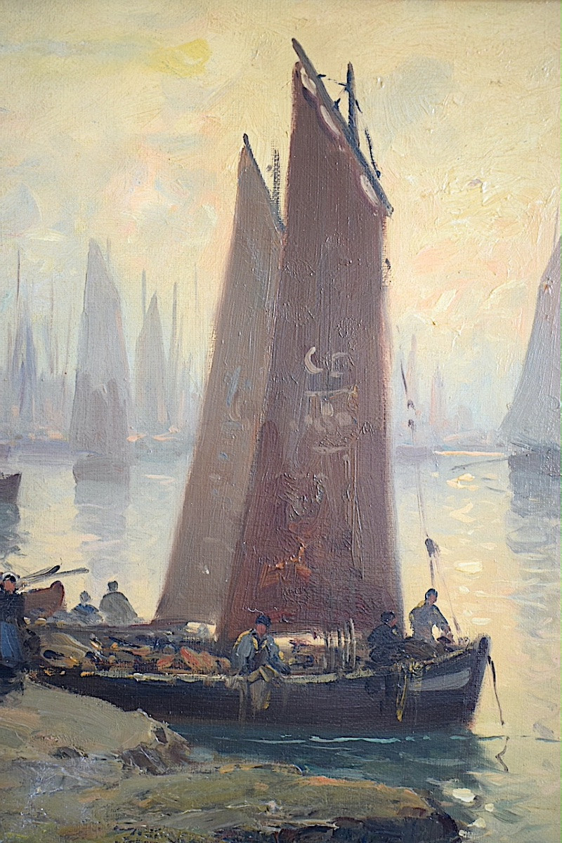 Paul Philippe Brittany Marine Animated Port Scene Fishing Fishermen Breton Port XIX XX R1281-photo-1
