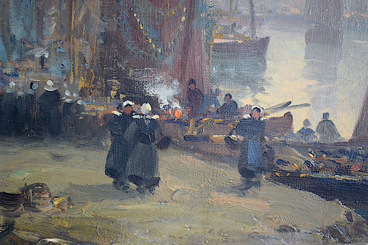 Paul Philippe Brittany Marine Animated Port Scene Fishing Fishermen Breton Port XIX XX R1281-photo-2