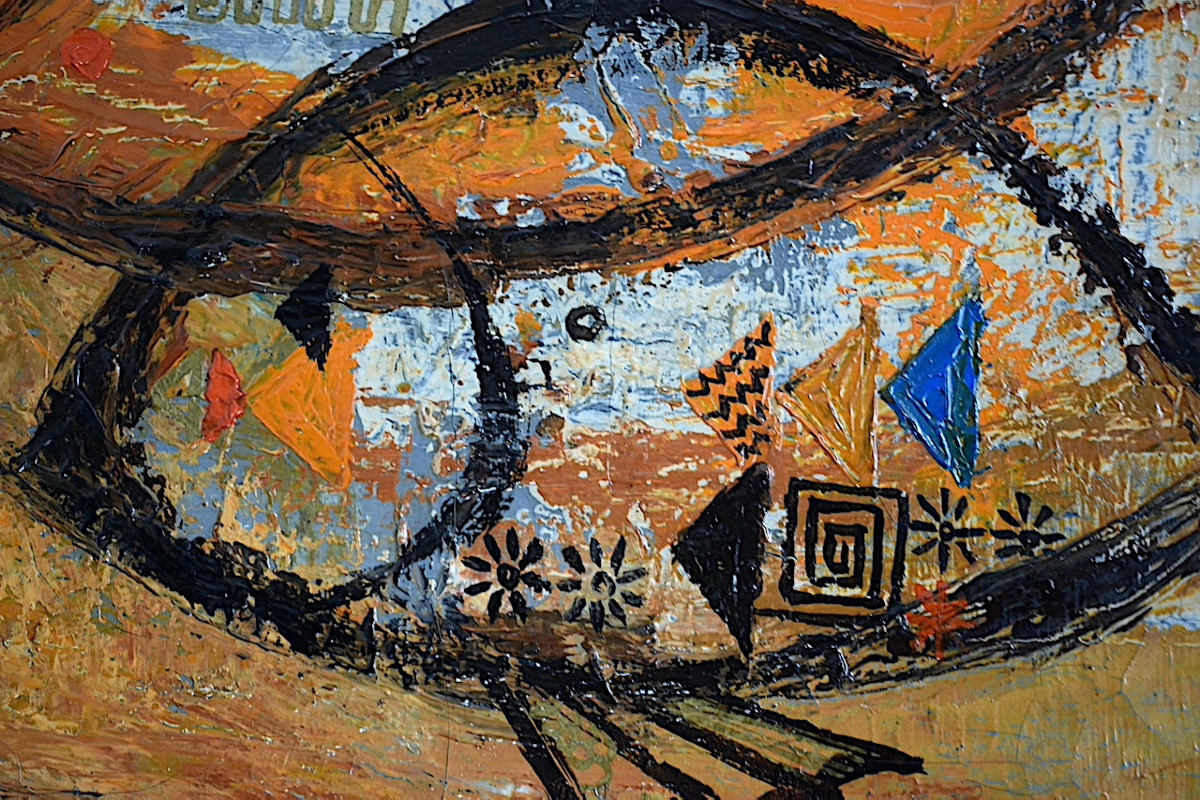 B LANDRIN composition aux poissons abstrait moderniste années 70 RT1290-photo-1
