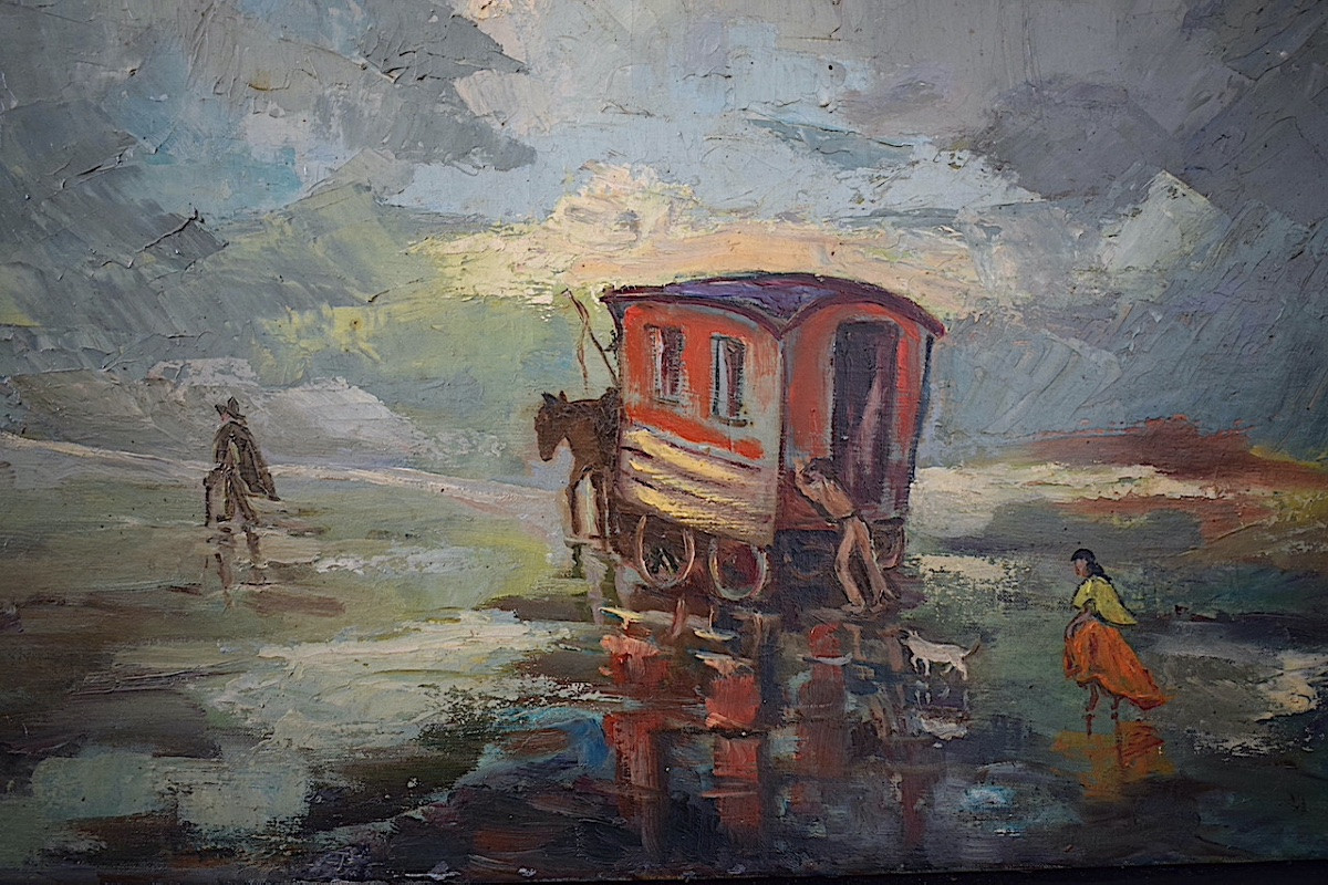 Gypsy Caravan Signed François Lhermite 20th Century Post-impressionist Rt1292-photo-2