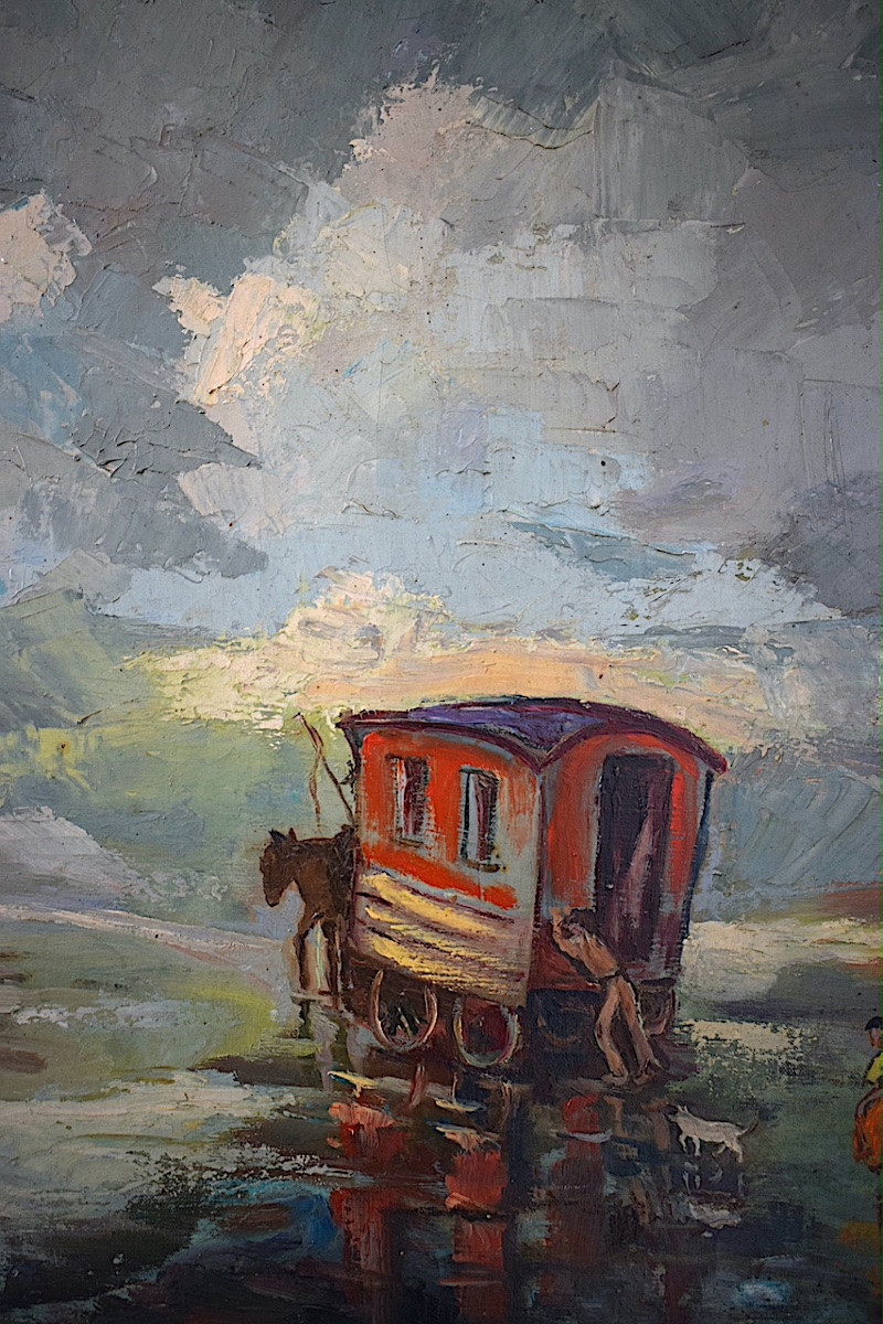 Gypsy Caravan Signed François Lhermite 20th Century Post-impressionist Rt1292-photo-2