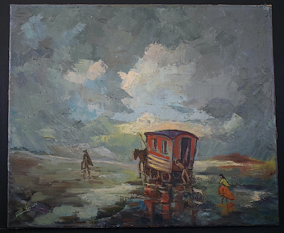 Gypsy Caravan Signed François Lhermite 20th Century Post-impressionist Rt1292-photo-5