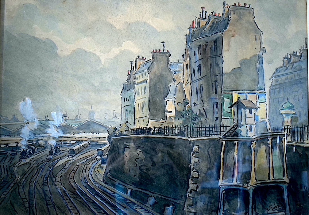 PARIS gare Saint Lazare signé A GUÉRIN trains année 1949 XX ème siècle RT1308-photo-2