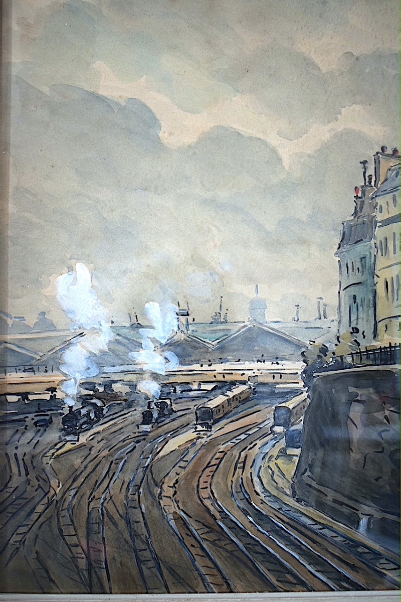 PARIS gare Saint Lazare signé A GUÉRIN trains année 1949 XX ème siècle RT1308-photo-1