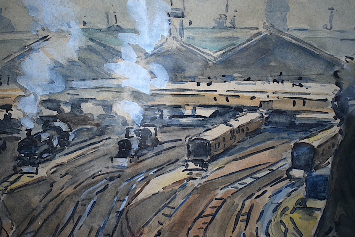 PARIS gare Saint Lazare signé A GUÉRIN trains année 1949 XX ème siècle RT1308-photo-2