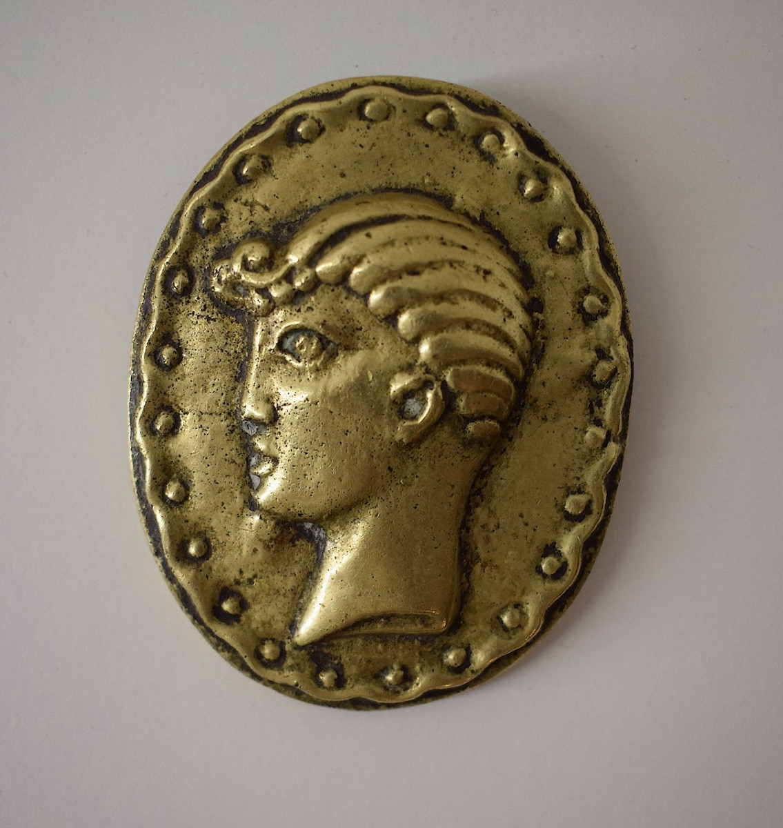 Bronze Medallion Brooch Art Deco  Portrait Of A Man In Profile, Cocteau Style, 1950s Ref1115-photo-2