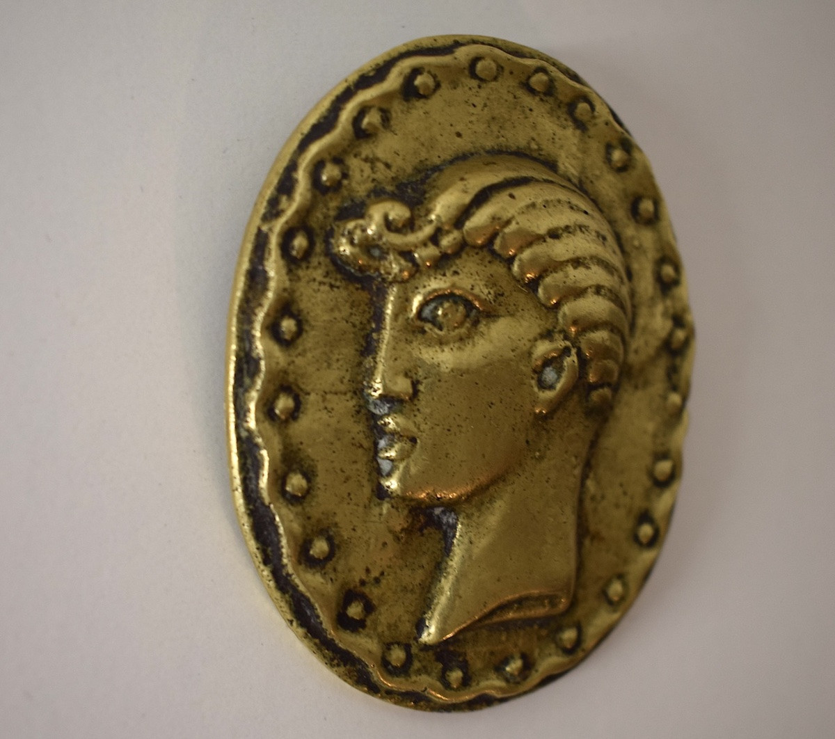 Bronze Medallion Brooch Art Deco  Portrait Of A Man In Profile, Cocteau Style, 1950s Ref1115-photo-3