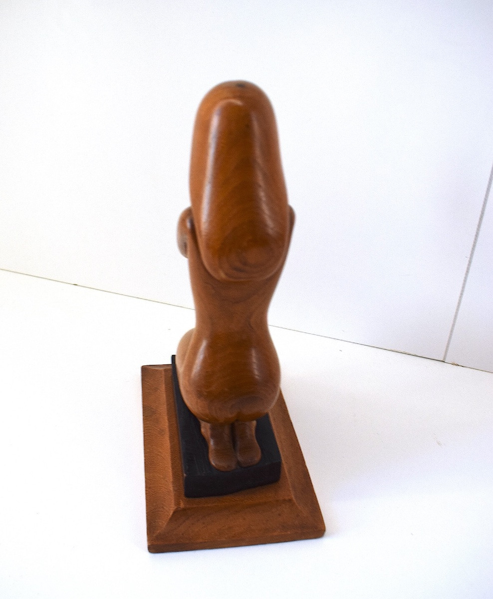 Symbolist Sculpture Nude Woman Or Eve With Two Apples Carved Wood Circa 1950 Ref1119-photo-4