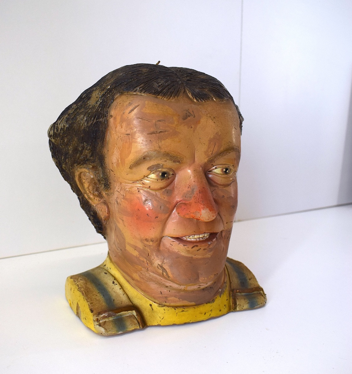 Sculpture Curiosity Candle Bust Head In Old Wax Of Coluche Ref1120-photo-2