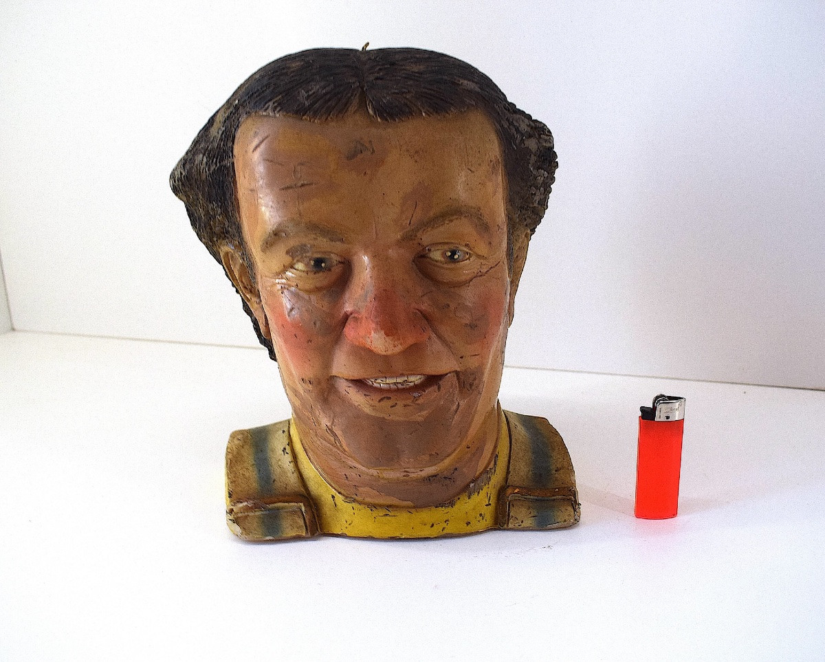 Sculpture Curiosity Candle Bust Head In Old Wax Of Coluche Ref1120-photo-4