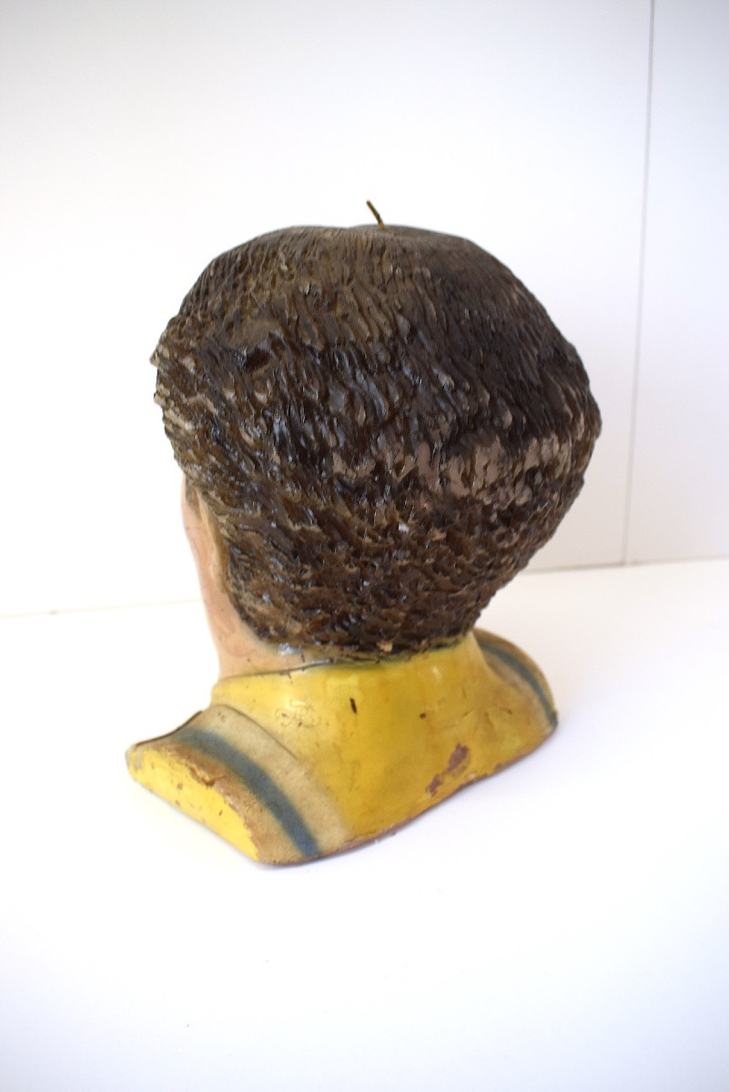Sculpture Curiosity Candle Bust Head In Old Wax Of Coluche Ref1120-photo-3