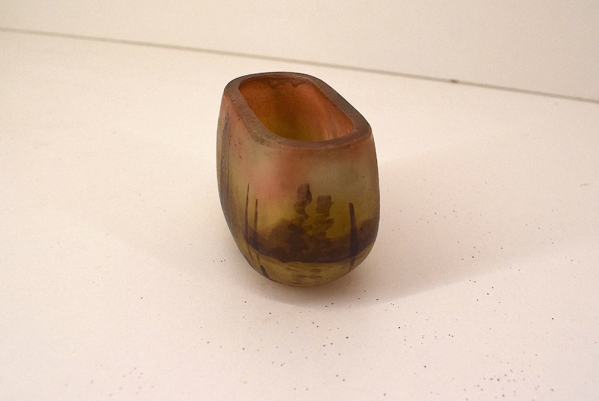 Jean-simon Peynaud Miniature Art Nouveau Vase Painted Glass Marine Lake Scene Ref1123 -photo-4