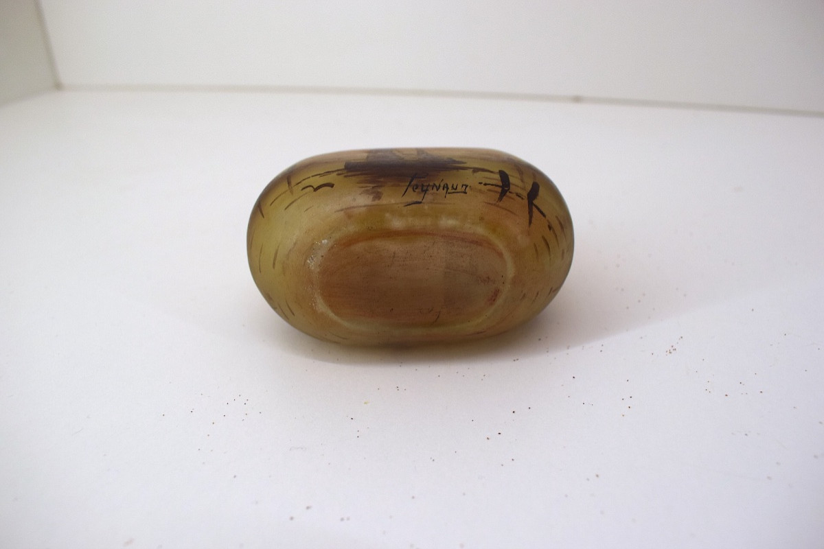 Jean-simon Peynaud Miniature Art Nouveau Vase Painted Glass Marine Lake Scene Ref1123 -photo-6