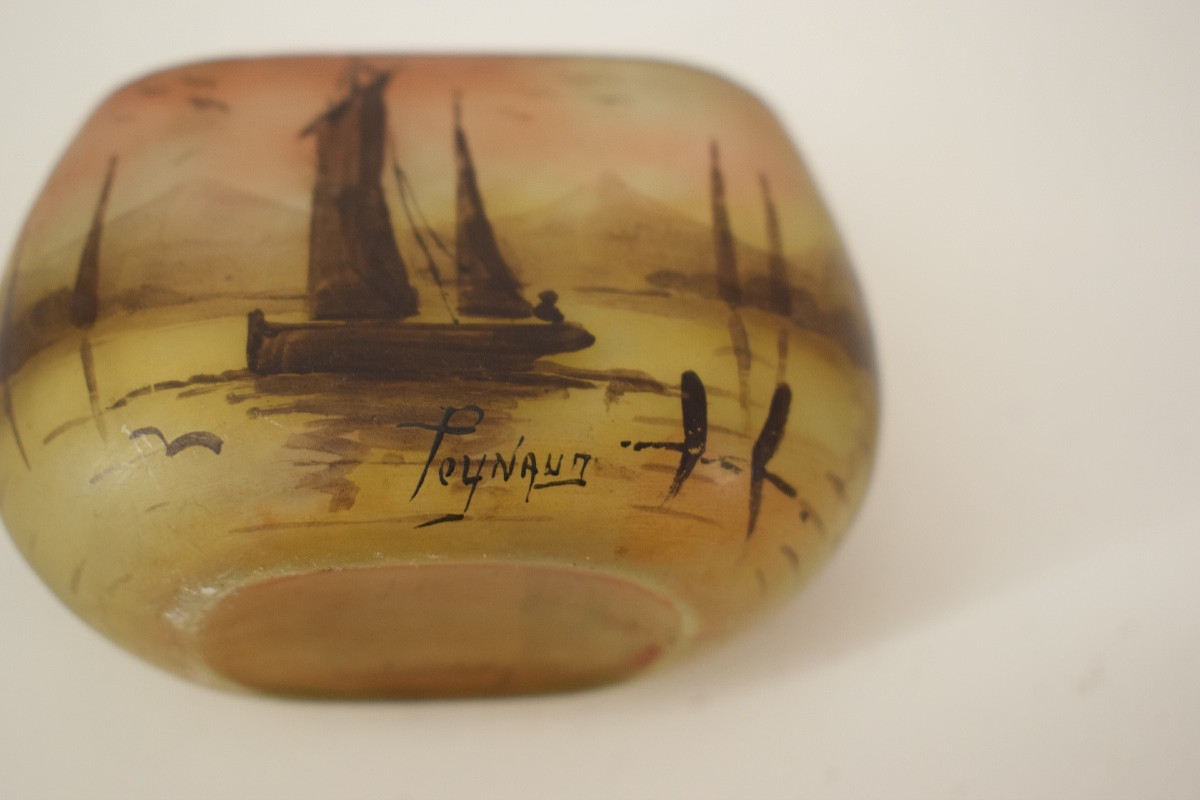 Jean-simon Peynaud Miniature Art Nouveau Vase Painted Glass Marine Lake Scene Ref1123 -photo-7