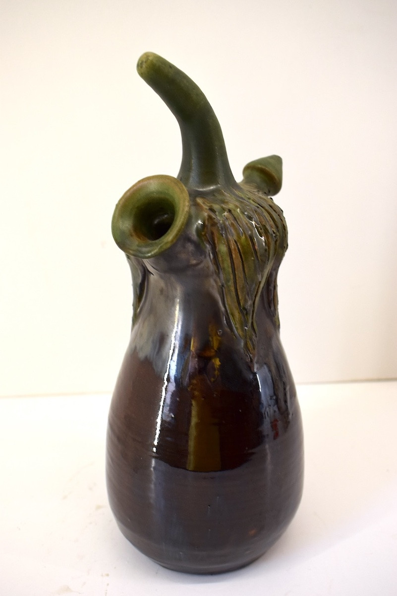 Chevrette Pitcher In Glazed Terracotta, Aubergine Shape, Art Nouveau Style Ref1125-photo-2