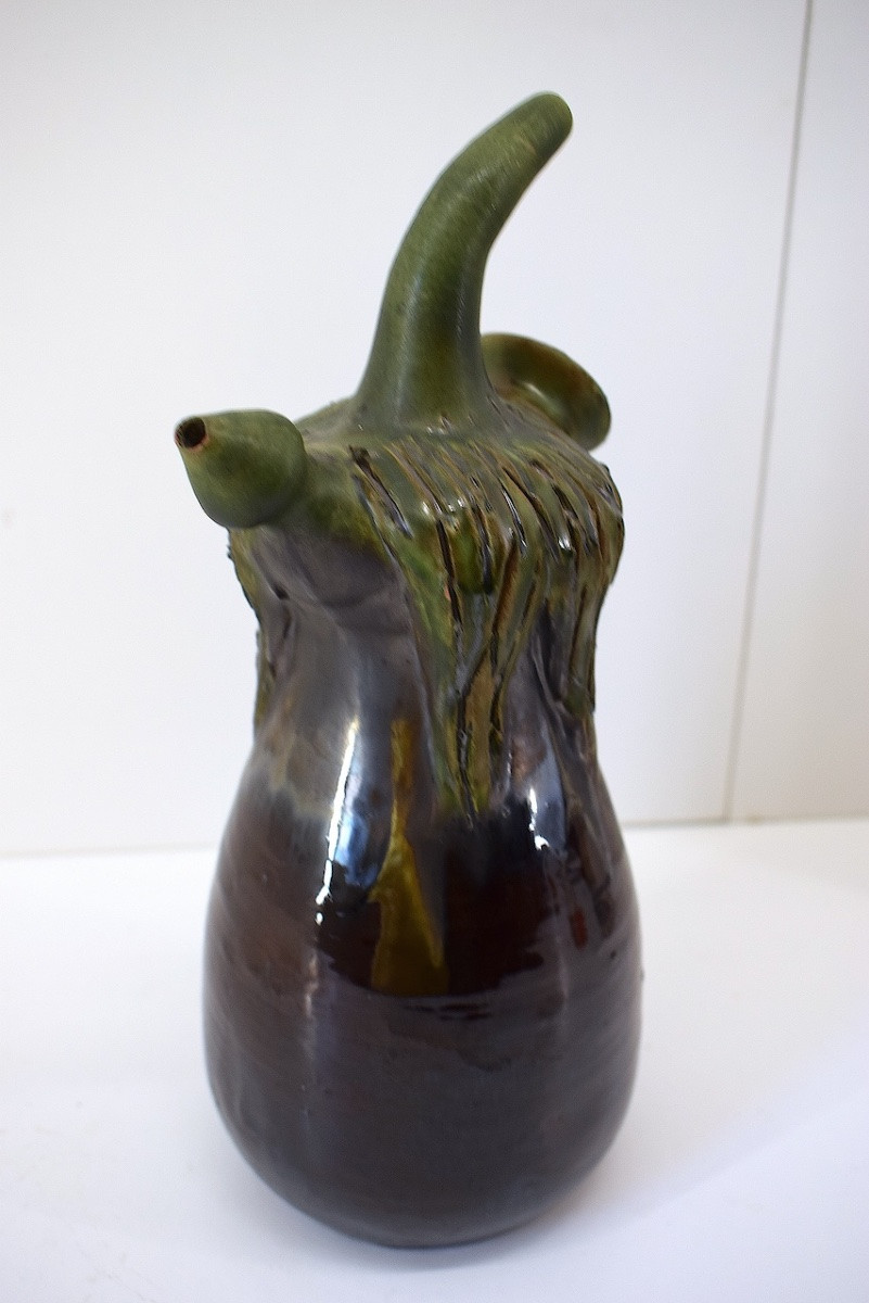 Chevrette Pitcher In Glazed Terracotta, Aubergine Shape, Art Nouveau Style Ref1125-photo-4