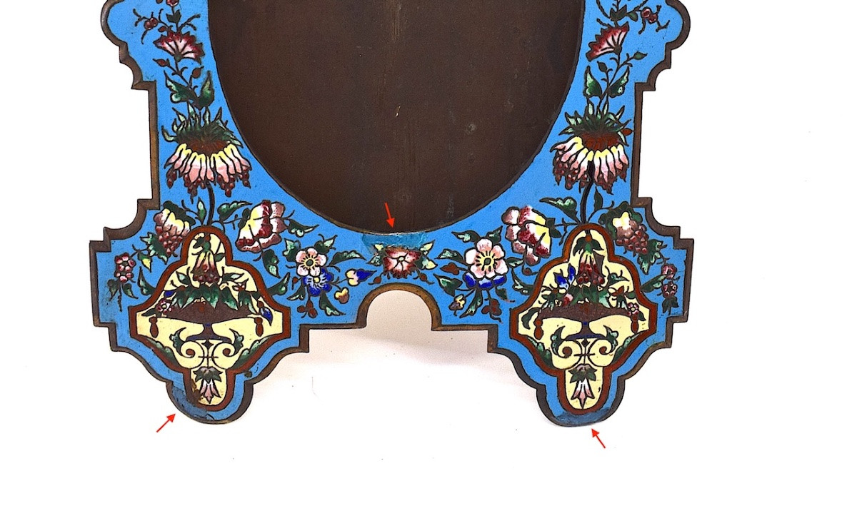 Cadre porte  photo en émaux cloisonnés XIX ème siècle décor de fleurs  émail  ref1129 -photo-4