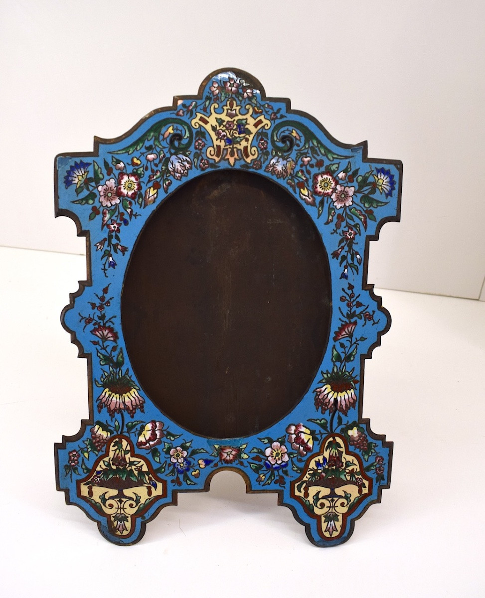 Cadre porte  photo en émaux cloisonnés XIX ème siècle décor de fleurs  émail  ref1129 -photo-6