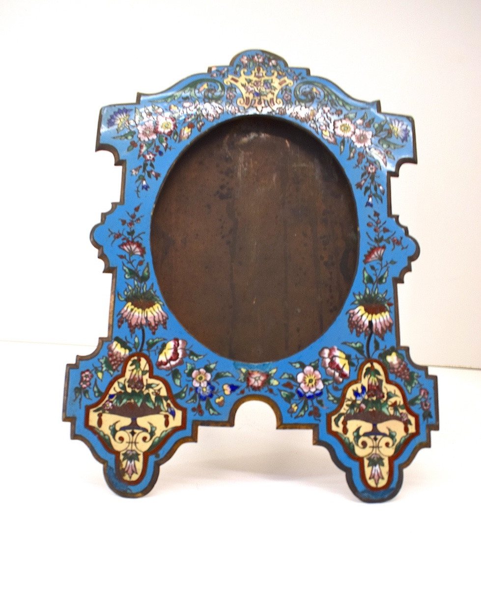 Cadre porte  photo en émaux cloisonnés XIX ème siècle décor de fleurs  émail  ref1129 -photo-7