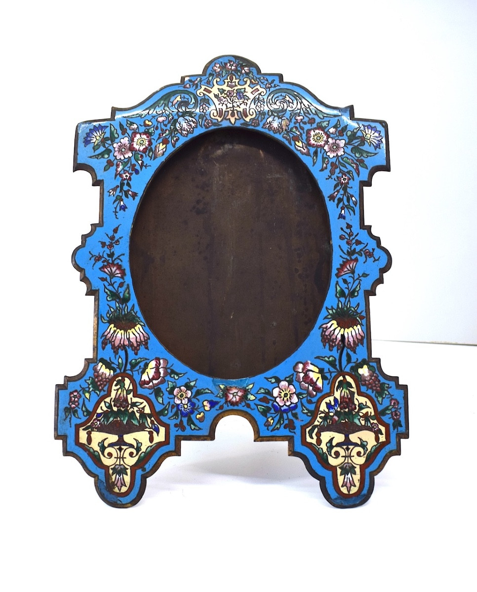 Cadre porte  photo en émaux cloisonnés XIX ème siècle décor de fleurs  émail  ref1129 